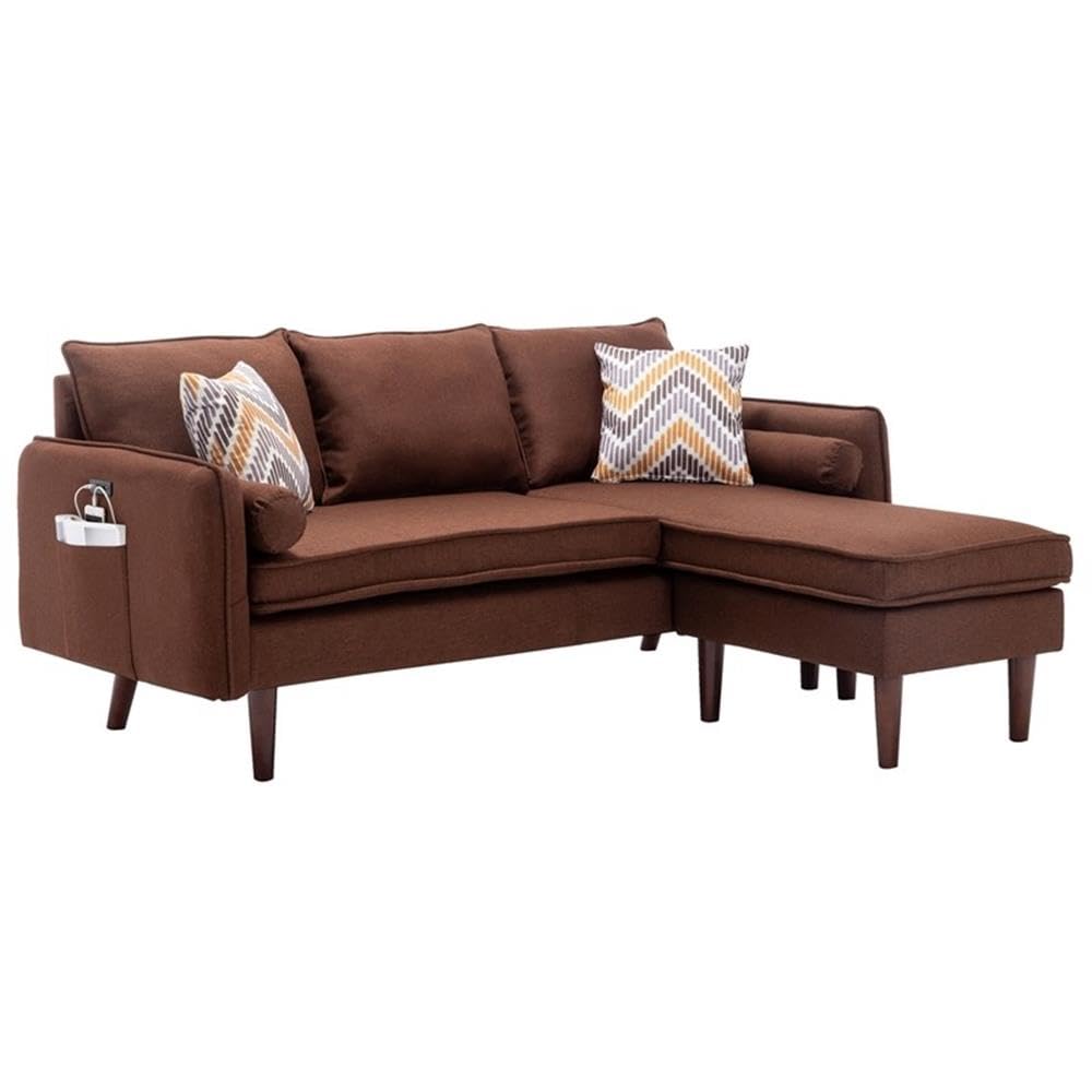 Lilola Home Mia Brown Sectional Sofa Chaise with USB Charger & Pillows
